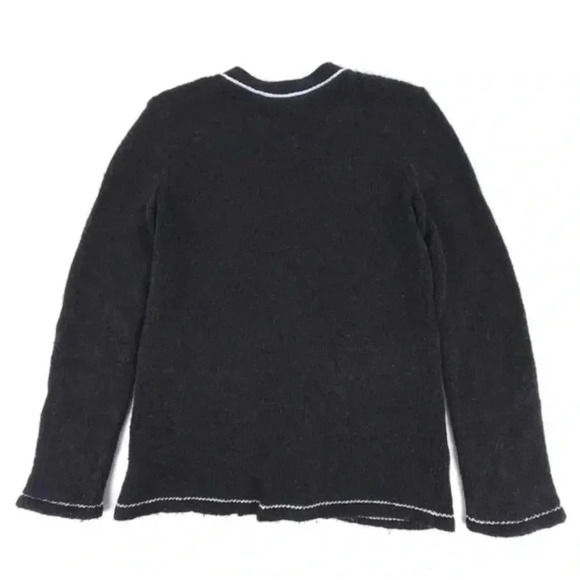 THEORY Contrast-Trim Knit Alpaca Ultra Soft Charcoal Grey Cardigan Sweater Large - Picture 3 of 5